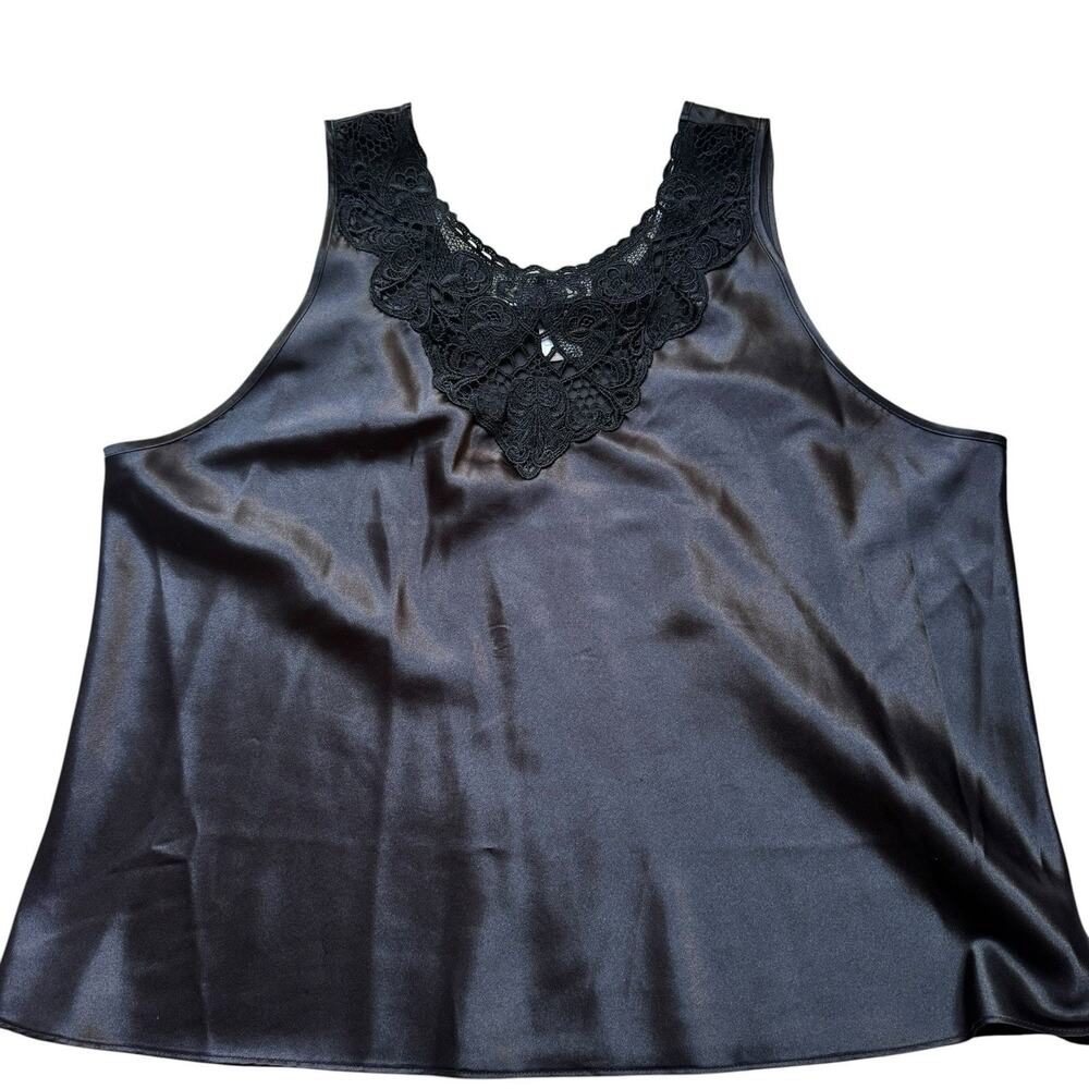 Cinema Etoile Women's Lace V Neck Camisole Blouse Slip Black Satiny XL Tank